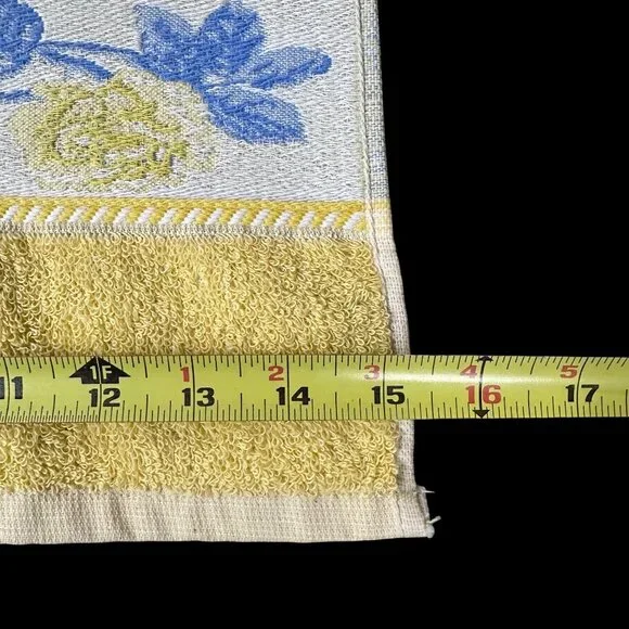 Vintage Yellow Floral Checkered Towel Set Blue White Flowers Cottage Santens USA - Picture 9 of 10